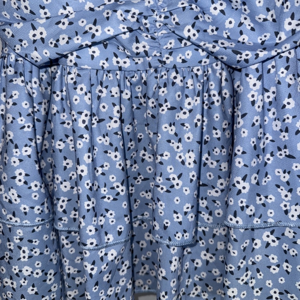 Princess Polly Dress Size 2 Floral Blue V-Neck Mini Runched  Flirty Flowy Skirt - Picture 4 of 13